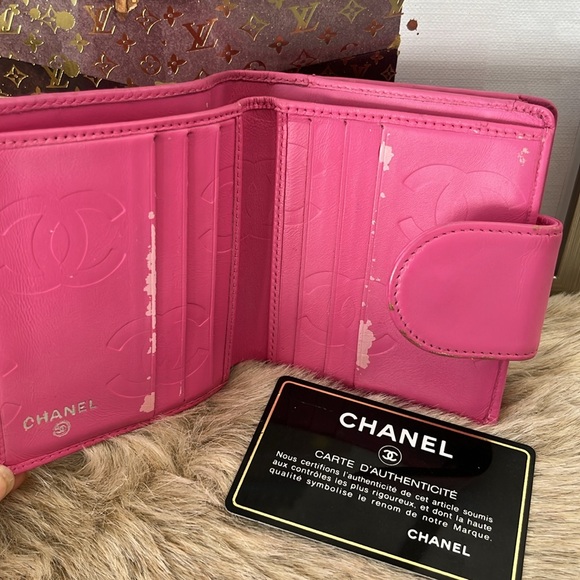 CHANEL Bifold Wallet Card Coin Bill Case Purse hot Pink - Picture 6 of 10